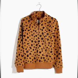 NWT Madewell MWL Betterfleece Half-Zip Sweatshirt in Cheetah Print XS